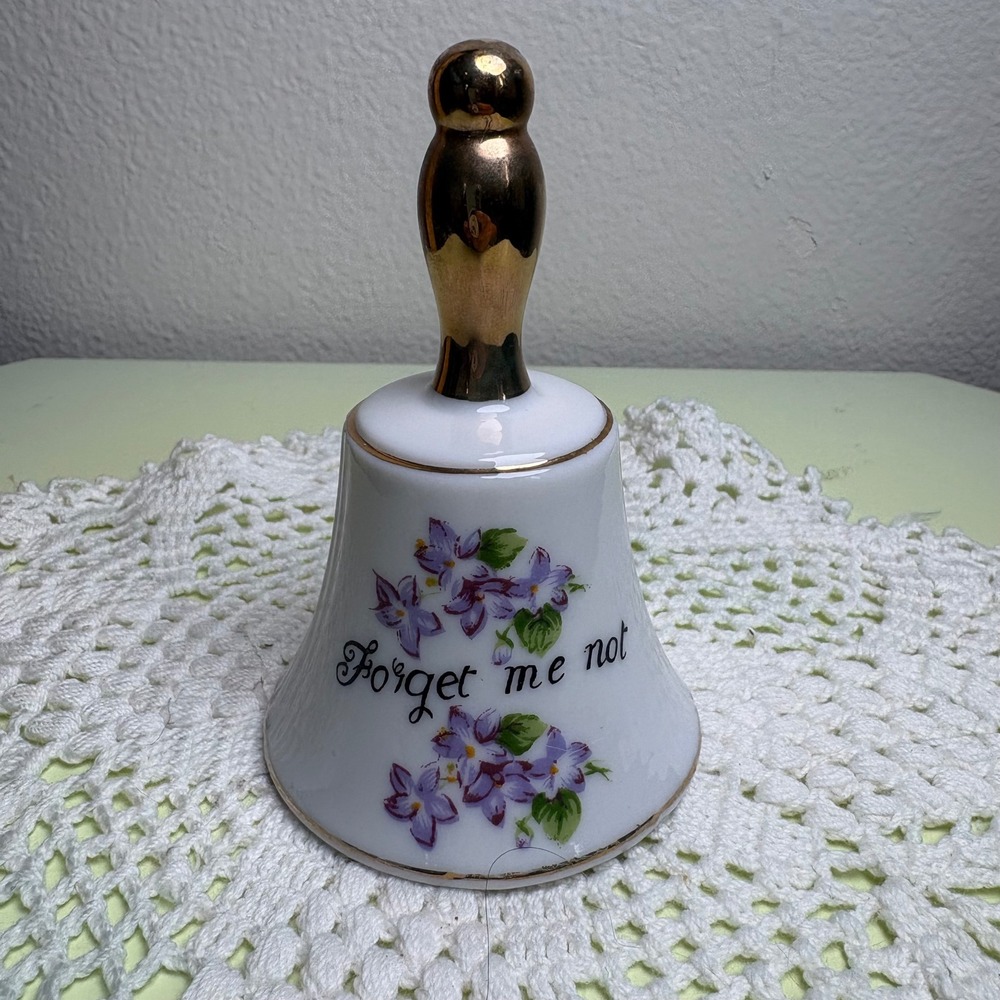 Vintage Enesco White Desk Bell Cottagecore Floral Porcelain Gold Trim